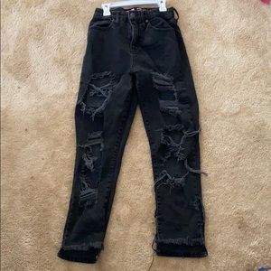 black high rise distressed mom jeans